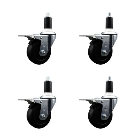 Service Caster 3.5'' Hard Rubber Swivel 1-3/8'' Expanding Stem Caster Set Total Lock Brake, 4PK SCC-EXTTL20S3514-HRS-138-4